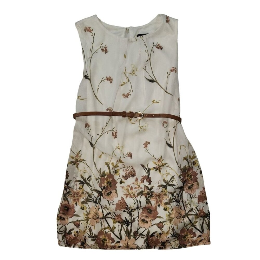 Atmosphere Floral Sleeveless Belted Dress Size 6‎ Polyester White & Pink